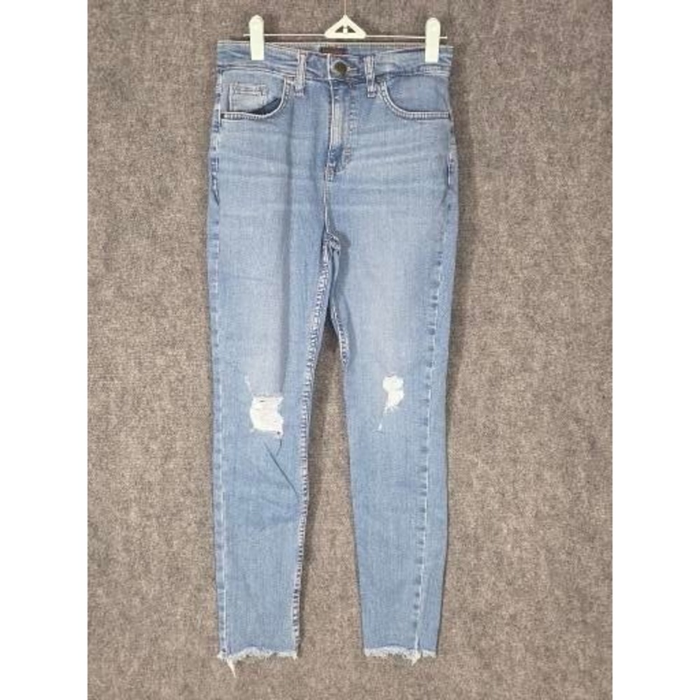 Lee High Rise Skinny Jeans Womens 6M Light Wash Distressed Raw Hem Denim Chic